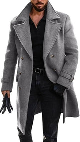 Herren eleganter Langmantel mit doppelter Knopfleiste Aliams – Grau
