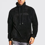 Herren gemütlicher Fleece-Pullover mit hohem Kragen und Kordelzug Aliams – Schwarz