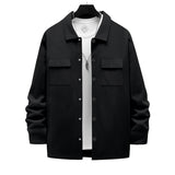 Herren nan Overshirt-Jacke mit Brustklappen, lockerer Passform und durchgehender Knopfleiste Drune – Schwarz