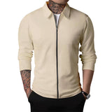 Herren stylisches Reißverschluss-Hemd mit strukturiertem Gewebe Aliams – Beige