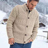 Herren Strickjacke mit aufwendigen Zopfmuster und hoher Kragen Aliams – Aprikos