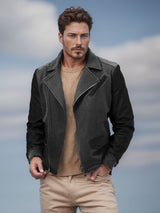 Herren elegante Bikerjacke mit kontrastierenden Ärmeln Aliams – Grau