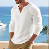 Herren nan lässiges Thermo Langarmshirt mit Strukturstrick und Knopfleiste Drune – Weiß