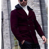 Herren eleganter Wollmantel mit Teddyfell-Kragen Aliams – Weinrot