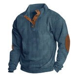 Herren nan rustikaler gerippter Pullover mit Henley-Kragen und lederartigen Ellbogenbesätzen Drune – Jeansblau