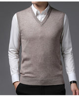 Herren V-Pullover aus feiner Baumwollmischung mit eleganter Struktur Aliams – Kamel