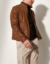 Herren elegante Lederjacke mit strukturiertem Design Aliams – Braun