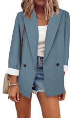 Damen nan legerer Oversize Blazer mit dreiviertelärmeln und kontrastmanschetten Drune – Blau