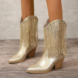 Mittlere Wade Cowboy Stiefel Für Damen| Absatz – Gold