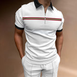 Herren lässiges Kurzarmpoloshirt mit Reißverschluss und sportlichem Streifenmuster Aliams – Weiß