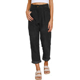 Damen nan weiche weite Cordhose mit hoher Taille, Bundfalten und umgeschlagenem Saum Drune – Schwarz