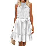 Elegantes Rundhalsausschnitt-Halterkleid - Sommerlicher Style – Weiß