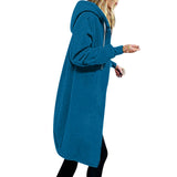 Damen nan langer Oversize Kapuzenmantel mit gerundetem Saum und Reißverschlusstaschen Drune – Pfauenblau