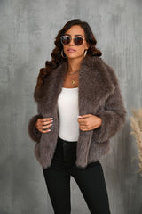 Taupe Luxuriöse Kunstpelz-Jacke – Taupe