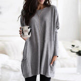 Damen nan oversized Longshirt mit Kontrastblock und aufgesetzten Taschen Drune – Grau