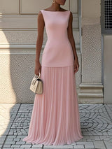 Celeste | Plissiertes Maxikleid – Rosa