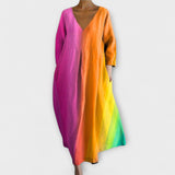 Fiona - Langes, Buntes Kleid mit V-Ausschnitt – Orange