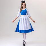 Damen nan vintage Schürzenkleid mit tailliertem Schnitt und Stehkragen Drune – 0929【Kleid + Haarreif + Schürze】