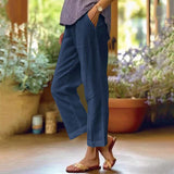 Damen nan lässige Cropped-Hose mit geradem Bein, dezenter Bügelfalte und seitlichen Eingrifftaschen Drune – Dunkelblau