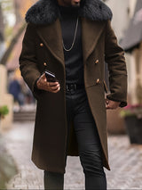 Herren eleganter Langmantel mit Teddyfellkragen Aliams – Braun