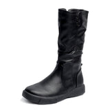 Damen nan komfortabler Slouch-Stiefel mit wadenhohem Schaft weichem Kunstleder und leichter Plateau-Laufsohle Drune – Schwarz