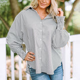 Kate | Gestreift Oversized Hemd – Grau