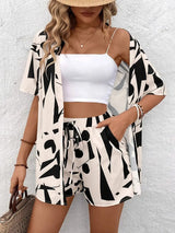 Hana | Damen Kimono-Set Shorts Blumenmuster Sommer – Aprikose