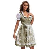 Damen nan traditionelles Dirndlkleid mit Herzausschnitt geschnürter Taille und Spitzen-Schürze Drune – 753870 Olivgrün (Oberteil+Rock+Schürze+Schleife)