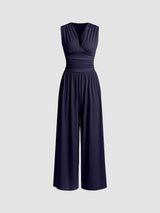 CHARITY – Stilvoller ärmelloser Jumpsuit mit weitem Bein – Marineblau