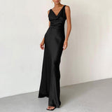 Damen Schwarz Ärmellos Wickel Maxi Abendkleid – Schwarz