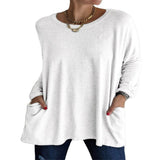 Damen nan oversized Longsleeve-Tunika mit Rundhalsausschnitt, überschnittener Schulter und aufgesetzten Taschen Drune – Große Menge vorrätig, Versand am selben Tag