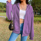 Damen nan legerer Kapuzen-Zipper mit Oversize-Passform, Kängurutaschen und durchgehendem Reißverschluss Drune – Violett