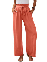 Damen nan Paperbag-Hose mit weitem Bein, hohem elastischem Bund und Bindegürtel Drune – Orange