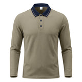 Herren nan langärmliges Piqué-Poloshirt mit Kontrastkragen und Dreiknopfleiste Drune – Braun