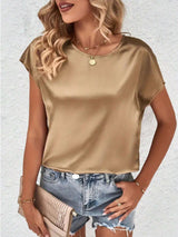 Satin-Top mit Fledermausärmeln für Damen – Stilvoll und bequem – Kamel