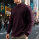 Herren nan leichtes Waffelstrick-Halbzip-Pullover mit Stehkragen und atmungsaktivem Baumwollmix Drune – Weinrot