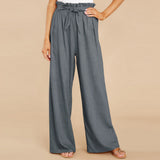 Damen nan Leinenhose mit Paperbag-Bund und weitem Bein Drune – Grau
