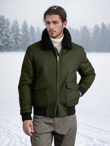 Herren modische bomberjacke mit Teddyfellkragen Aliams – Olivgrün