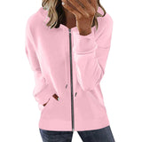 Damen nan Kapuzenjacke mit durchgehendem Reißverschluss, Kängurutaschen und elastischen Bündchen Drune – Pink
