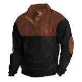 Herren nan strukturiertes Rugby-Pullover mit Stehkragen, Knopfleiste und Leder-Ellenbogenpatches Drune – Rot+Schwarz