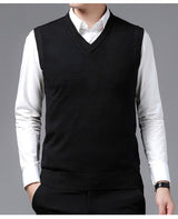 Herren V-Pullover aus feiner Baumwollmischung mit eleganter Struktur Aliams – Schwarz