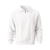 Herren nan strukturierter Strickpullover mit halbem Reißverschluss, Polokragen und Zopfmuster Drune – Weiß