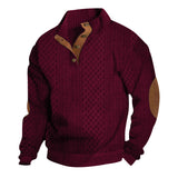 Herren nan grobstrukturierter Halfzip-Strickpullover mit kontrastreicher Knopfleiste und Ellbogenpatches Drune – Weinrot
