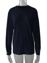 Damen nan legeres Langarmshirt mit V-Notch-Ausschnitt, Brusttasche und lockerer Oversize-Passform Drune – Mit Taschen - Dunkelblau Langarm