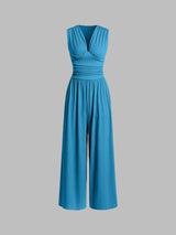 CHARITY – Stilvoller ärmelloser Jumpsuit mit weitem Bein – Blau