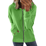 Damen nan Kapuzenjacke mit durchgehendem Reißverschluss, Kängurutaschen und elastischen Bündchen Drune – Neongrün