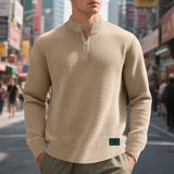 Herren nan strukturierter Waffelstrick-Pullover mit kurzem Reißverschluss und lässigem Schnitt Drune – Khaki