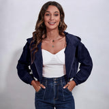Aletta Gekürzter Cord-Hoodie – Dunkelblau