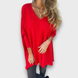 Leona – Locker gestrickte Tunika mit V-Ausschnitt – Rot