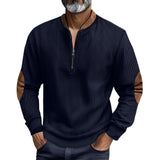 Herren eleganter Pullover mit Stehkragen und modischen Ledereinsätzen Aliams – Dunkelblau
